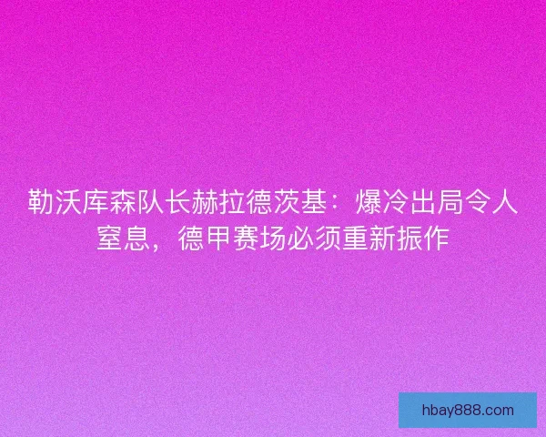 勒沃库森队长赫拉德茨基：爆冷出局令人窒息，德甲赛场必须重新振作